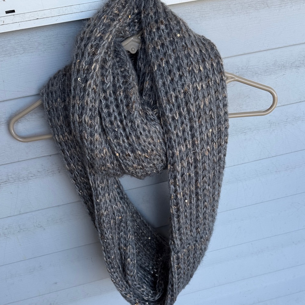 Express Charcoal Gray Knit Infinity Scarf with Metallic Specks